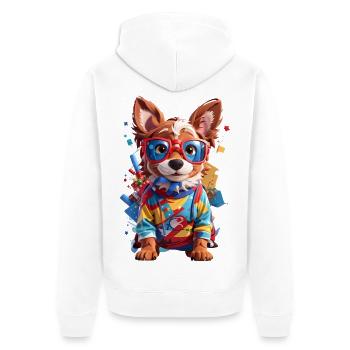 Süßer 3D Hund - Unisex Premium Bio Zip Hoodie - Weiß - Hinten - Thijin (182cm)