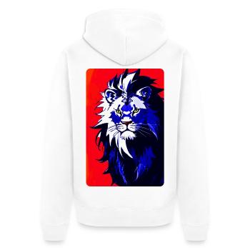 Blauer Löwe (Design 2) - Unisex Premium Bio Zip Hoodie - Weiß - Hinten - Thijin (182cm)