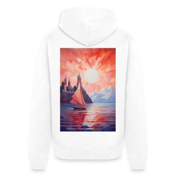 Maritime Landschaft im geometrischen Stil - Unisex Premium Bio Zip Hoodie - Weiß - Hinten - Thijin (182cm)