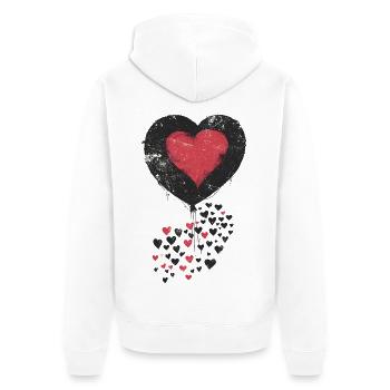 Herzballon mit umlaufendem schwarzem und rotem Herz - Unisex Premium Bio Zip Hoodie - Weiß - Hinten - Thijin (182cm)