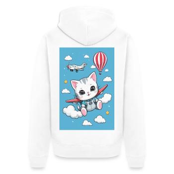 Cute Flying Cat - Unisex Premium Organic Zip Hoodie - white - Back - Thijin (182cm)