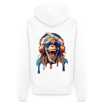 Vieux Singe Rasta-Dreads-Rire-Lunettes-Casque Hifi - Veste à capuche bio Premium Unisexe - blanc - Dos - Thijin (182cm)