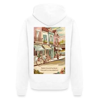 Explore the World by Bicycle - Unisex Premium Organic Zip Hoodie - white - Back - Thijin (182cm)