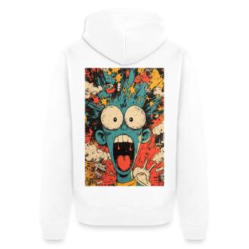 Blauer Monster im Chaostornado - Unisex Premium Bio Zip Hoodie - Weiß - Hinten - Thijin (182cm)