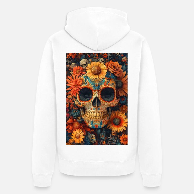 Crâne de Fleurs Día de los Muertos - Veste à capuche bio Premium Unisexe - blanc