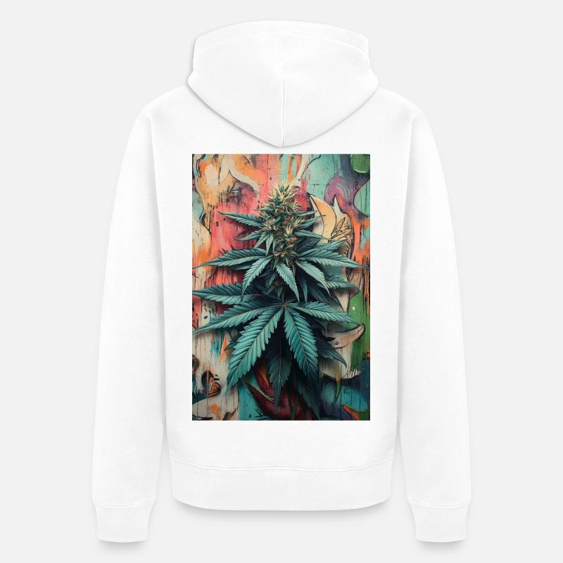 Art de feuilles de cannabis graffiti - Veste à capuche bio Premium Unisexe - blanc