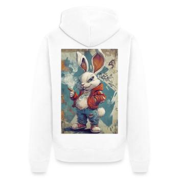 Graffiti Bunny Pullover Hoodie - Unisex Premium Organic Zip Hoodie - white - Back - Thijin (182cm)
