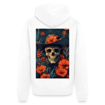 Sombrero squelette dans une mer de fleurs - Veste à capuche bio Premium Unisexe - blanc - Dos - Thijin (182cm)