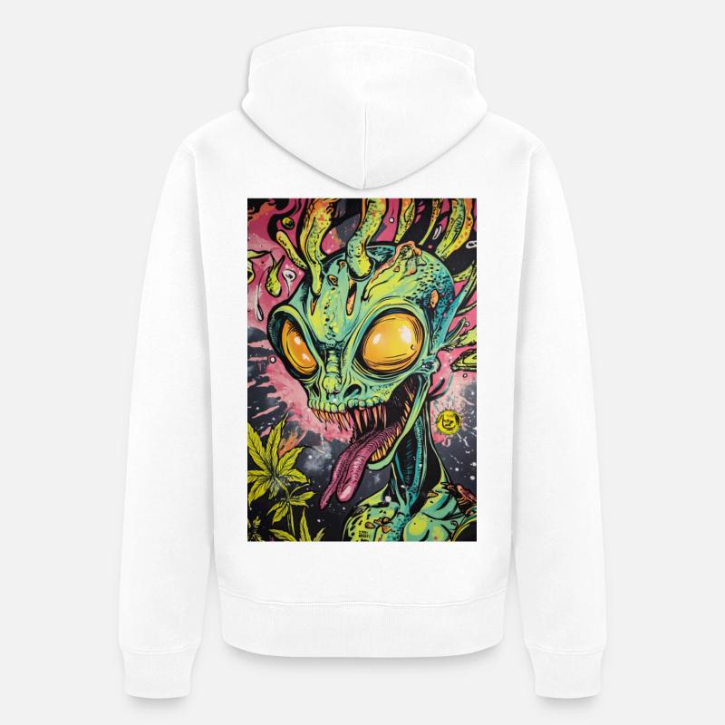 Graffiti néon extraterrestre psychédélique - Veste à capuche bio Premium Unisexe - blanc