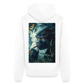 Dschungelgorilla mit Zigarettenrauch - Unisex Premium Bio Zip Hoodie - Weiß - Hinten - Thijin (182cm)