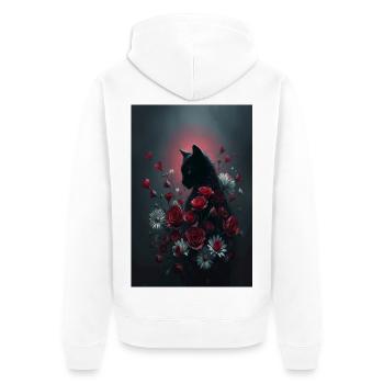 Katze mit Blumen - Unisex Premium Bio Zip Hoodie - Weiß - Hinten - Thijin (182cm)