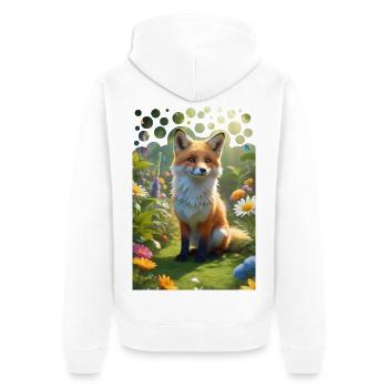 Frecher süßer Fuchs auf einer Wiese mit Blumen - Unisex Premium Bio Zip Hoodie - Weiß - Hinten - Thijin (182cm)