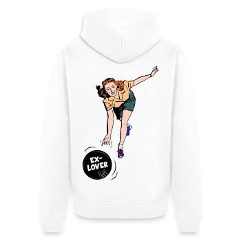 Ex-Lover Bowling – Retro Comic Style - Unisex Premium Organic Zip Hoodie - white - Back - Thijin (182cm)
