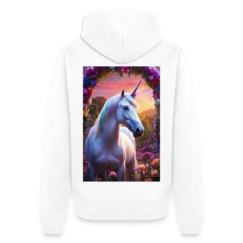 Licorne pastel en arc floral - Veste à capuche bio Premium Unisexe - blanc - Dos - Thijin (182cm)