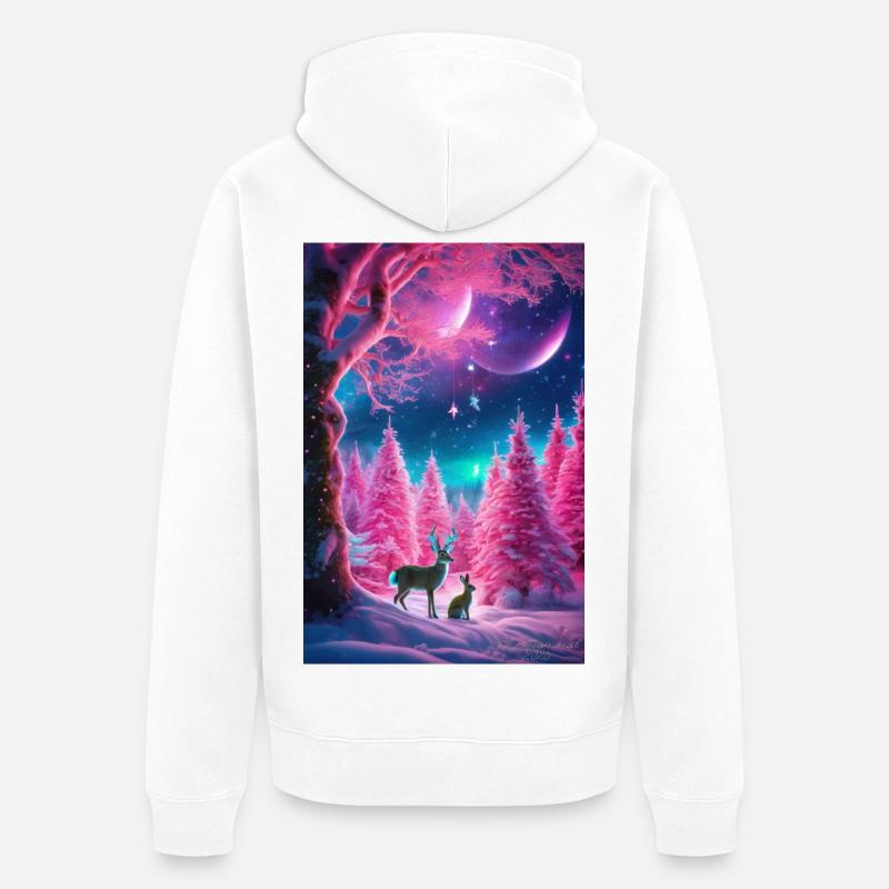 Rêve de cerf hivernal néon - Veste à capuche bio Premium Unisexe - blanc