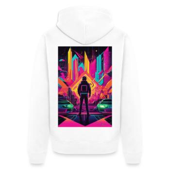 Neon Frontier Astronaut in Neon City - Unisex Premium Bio Zip Hoodie - Weiß - Hinten - Thijin (182cm)