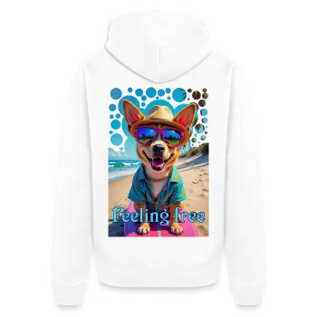 Drôle de chien avec des lunettes surf vacances à la plage - Veste à capuche bio Premium Unisexe - blanc - Dos - Thijin (182cm)