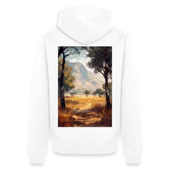 Poster Illustration Paysage de Savane - Veste à capuche bio Premium Unisexe - blanc - Dos - Thijin (182cm)