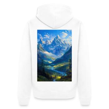 Poster Illustration Paysage de Montagne - Veste à capuche bio Premium Unisexe - blanc - Dos - Thijin (182cm)