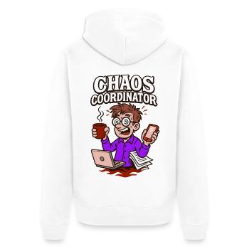 Chaos im Griff – irgendwie. - Unisex Premium Bio Zip Hoodie - Weiß - Hinten - Thijin (182cm)