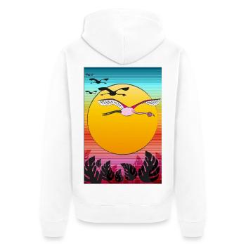 Fliegende Flamingos im Sonnenuntergang - Unisex Premium Bio Zip Hoodie - Weiß - Hinten - Thijin (182cm)