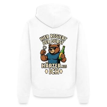 Durstbär - Härter als ich - Unisex Premium Bio Zip Hoodie - Weiß - Hinten - Thijin (182cm)