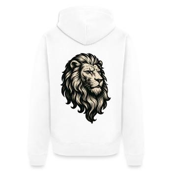 Tête de Lion Héraldique Style Linogravure Vintage - Veste à capuche bio Premium Unisexe - blanc - Dos - Thijin (182cm)