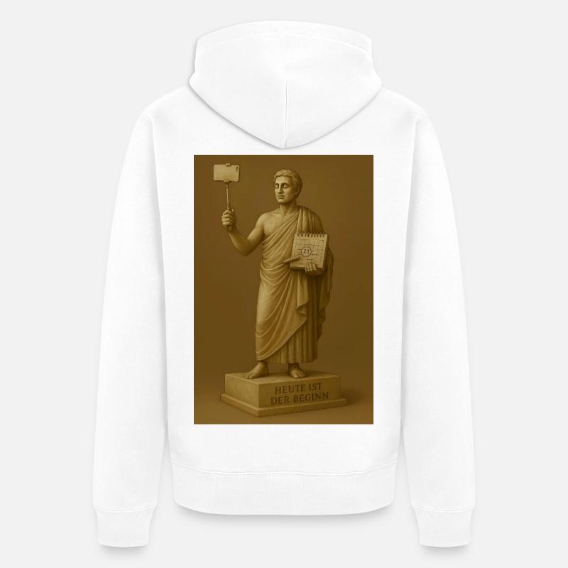 Statue moderne avec smartphone et calendrier - Veste à capuche bio Premium Unisexe - blanc