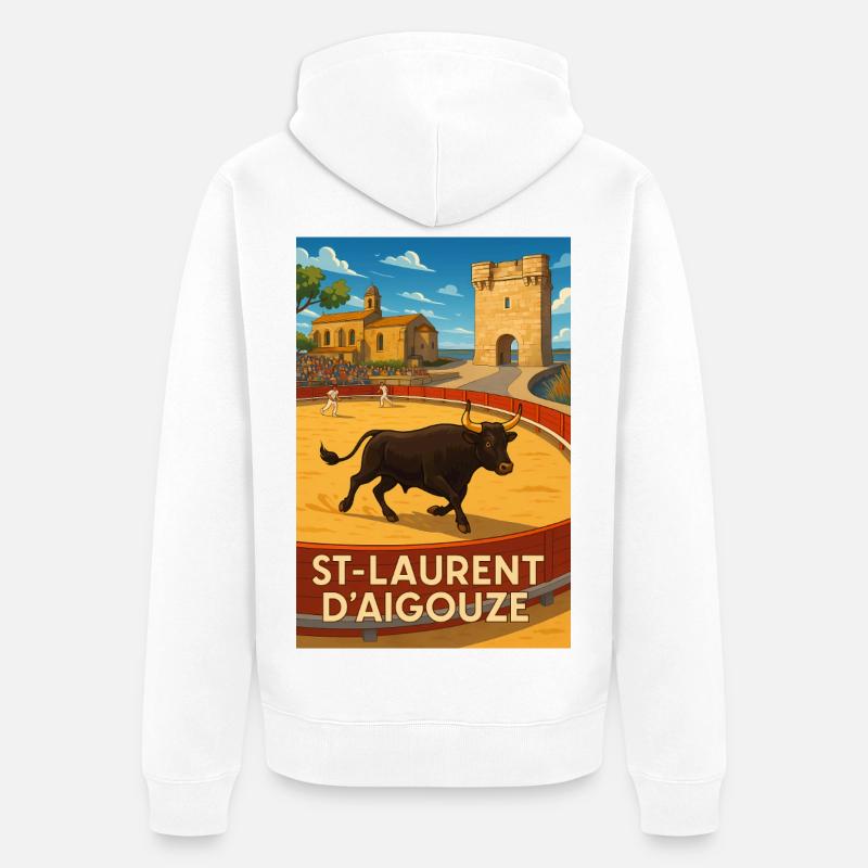 Course de Taureau à Saint-Laurent d'Aigouze - Veste à capuche bio Premium Unisexe - blanc