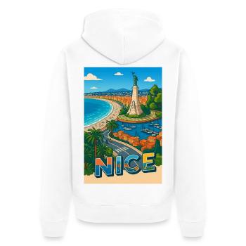  Nice Vue emblématique avec statue et mer - Veste à capuche bio Premium Unisexe - blanc - Dos - Thijin (182cm)