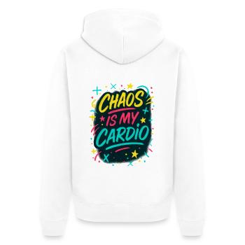 Chaos is my Cardio - Unisex Premium Organic Zip Hoodie - white - Back - Thijin (182cm)