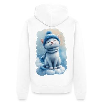 😺 Glückliches Kätzchen auf der Wolke - Aquarell - Unisex Premium Bio Zip Hoodie - Weiß - Hinten - Thijin (182cm)