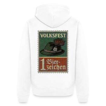 Bayerisches Volksfest Bierzeichen mit Trachtenhut  - Unisex Premium Bio Zip Hoodie - Weiß - Hinten - Thijin (182cm)