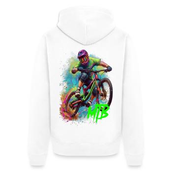 Mountainbike Action Kunst - Unisex Premium Bio Zip Hoodie - Weiß - Hinten - Thijin (182cm)