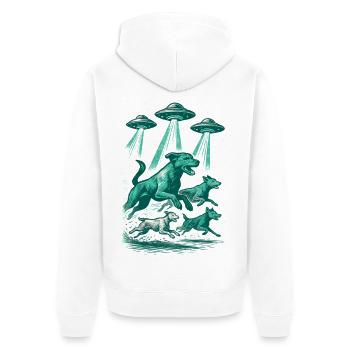 OVNIs extraterrestres Chiens OVNI rayonnants Cadeau vert rétro - Veste à capuche bio Premium Unisexe - blanc - Dos - Thijin (182cm)