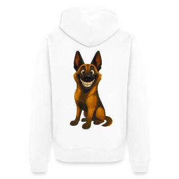 Grinsender Malinois Cartoon - Unisex Premium Bio Zip Hoodie - Weiß - Hinten - Thijin (182cm)