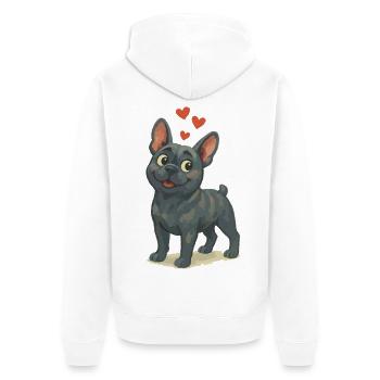 Bouledogue amoureux Dessin animé Coeurs - Veste à capuche bio Premium Unisexe - blanc - Dos - Thijin (182cm)