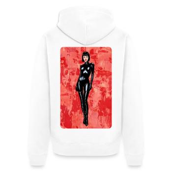 T-SHIRT LATEX NOIR BDSM PIN-UP STYLE DESIGN - Unisex Premium Bio Zip Hoodie - Weiß - Hinten - Thijin (182cm)