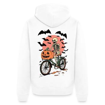 Skeleton on Bicycle with Pumpkin - Unisex Premium Organic Zip Hoodie - white - Back - Thijin (182cm)