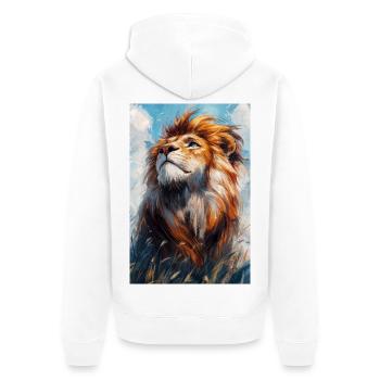 Illustration eines Löwen - Unisex Premium Bio Zip Hoodie - Weiß - Hinten - Thijin (182cm)