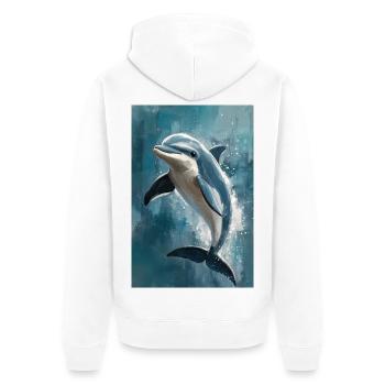 Illustration eines Delfins - Unisex Premium Bio Zip Hoodie - Weiß - Hinten - Thijin (182cm)