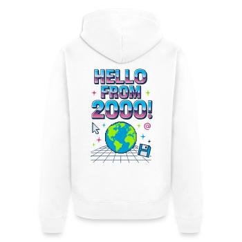 Hello from 2000s Retro Neon Earth - Unisex Premium Organic Zip Hoodie - white - Back - Thijin (182cm)