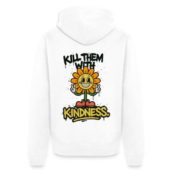 Kill Them With Kindness – Retro Graffiti Spruch - Unisex Premium Bio Zip Hoodie - Weiß - Hinten - Thijin (182cm)