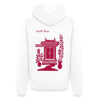 Porte du temple coréen en rose - Veste à capuche bio Premium Unisexe - blanc - Dos - Thijin (182cm)