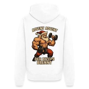 Entraînement de la salle de sport du Père Noël Biceps Burns - Veste à capuche bio Premium Unisexe - blanc - Dos - Thijin (182cm)