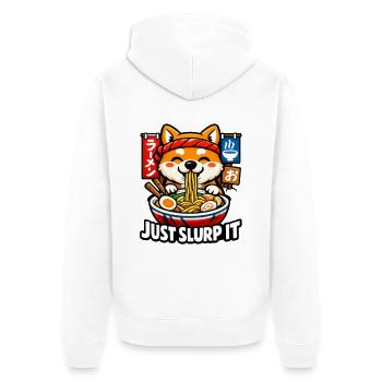Ramen Shiba Inu Just Slurp It - Unisex Premium Bio Zip Hoodie - Weiß - Hinten - Thijin (182cm)