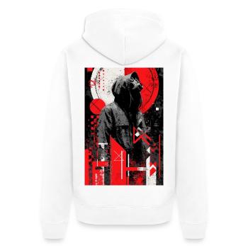 Gasmask Hoodie Grunge Duotone - Unisex Premium Bio Zip Hoodie - Weiß - Hinten - Thijin (182cm)
