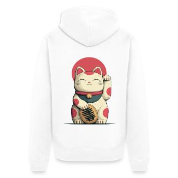 Maneki-Neko Chat Chanceux - Veste à capuche bio Premium Unisexe - blanc - Dos - Thijin (182cm)