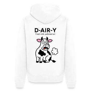 D-Air-Y – Fresh Milk, Polluted Air - Kuh - Unisex Premium Bio Zip Hoodie - Weiß - Hinten - Thijin (182cm)