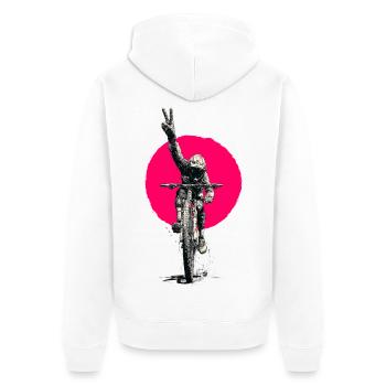 Motocross Peacezeichen Neon Rosa - Unisex Premium Bio Zip Hoodie - Weiß - Hinten - Thijin (182cm)
